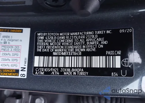 2020 Toyota C-Hr Le from USA, damaged, VIN NMTKHMBX1LR116438